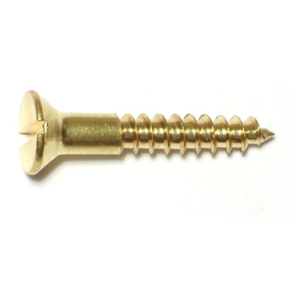 Midwest Fastener Wood Screw, #8, 1-1/4 in, Plain Brass Flat Head Slotted Drive, 25 PK 61675